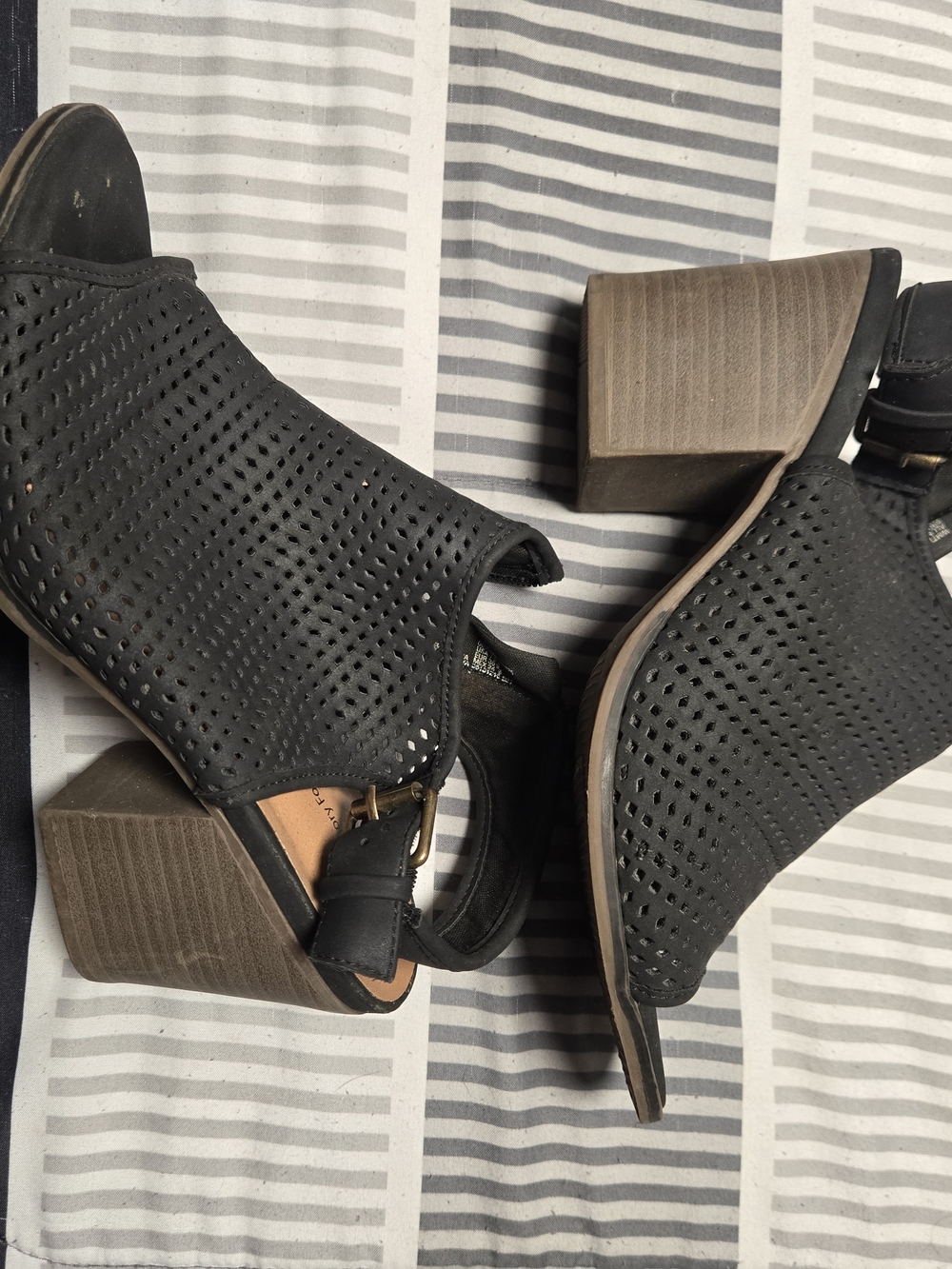 Women’s Black Perforated Block Heel Sandals